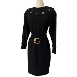 Vintage Peak 80s Steve Fabrikant Knit Fold Over Collar Tunic Sweater Dress